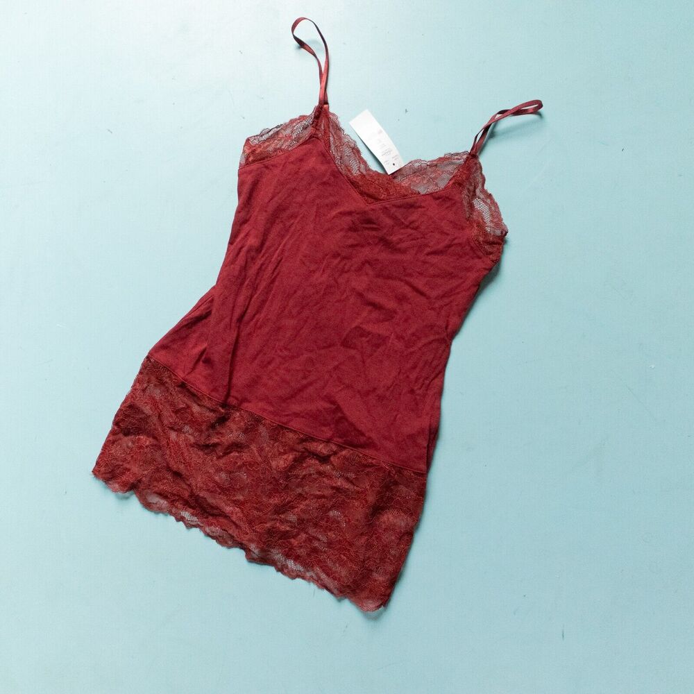NWT White House Black Market Red Y2K Lace Trim Cami Tank Top Size Small